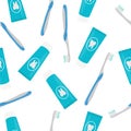 Seamless pattern toothpaste and toothbrush vector illustration Royalty Free Stock Photo